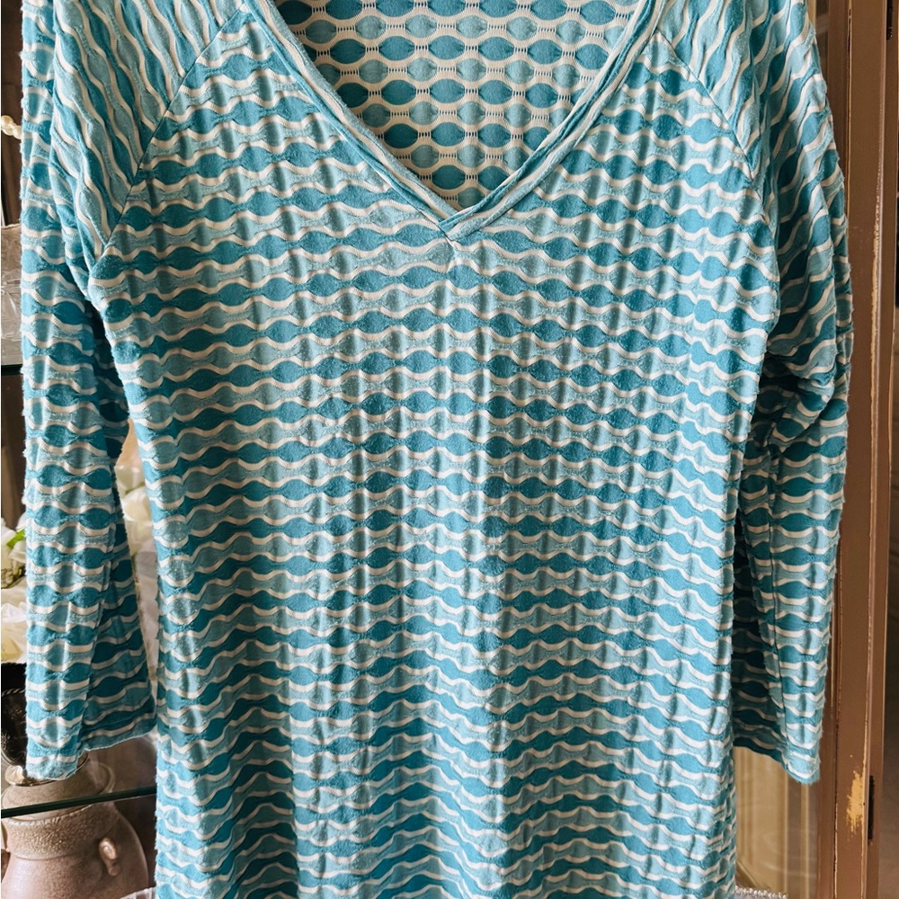 Tianello Aqua and White Textured Tunic Top